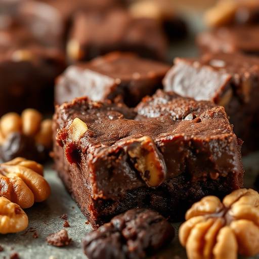Brownie de chocolate con nueces y una textura fudge.