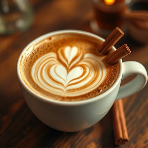 Café Latte con un remolino de leche y un toque de canela.