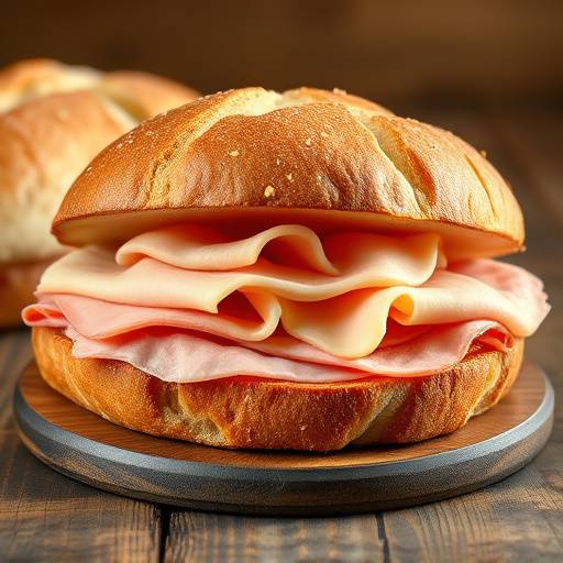 Sándwich de jamón y queso en pan artesanal.