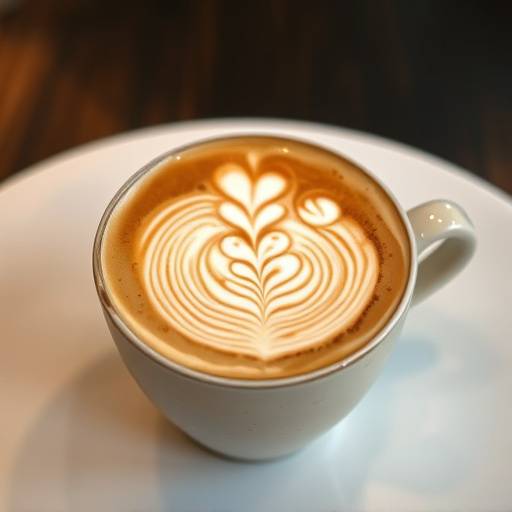 Taza de capuchino con un diseño artístico de latte art en la superficie de la espuma.
